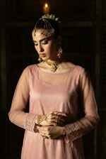 Rozaib Dusty Pink Round-Hem Net Long Shirt – 3 Piece Set