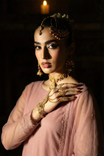 Rozaib Dusty Pink Round-Hem Net Long Shirt – 3 Piece Set