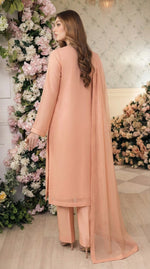 Rozaib Soft Peach Cut-Box Net Kurta – 3 Piece Set