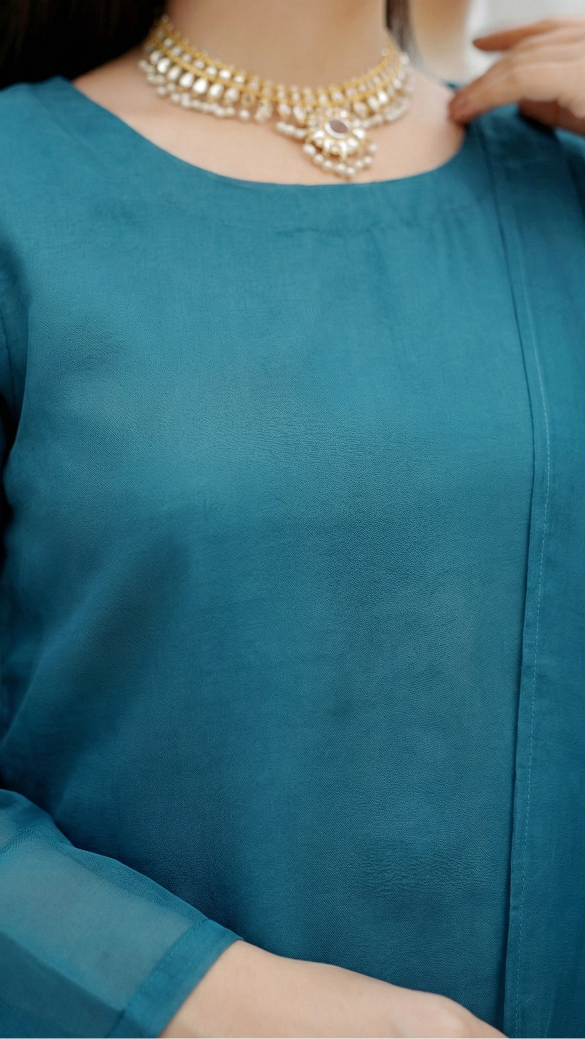 Teal Blue Organza 3-Piece Stitched Dress